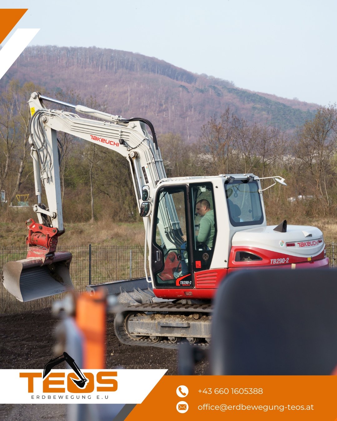 TEOS social media post with an excavator working on a hillside site