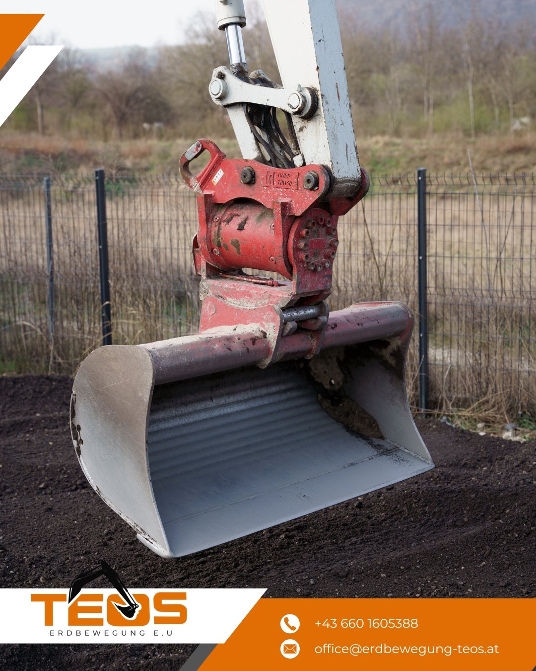 TEOS social media post with a close-up of an excavator bucket